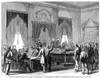 Civil War: Paroles, 1865. /Nrebel Soldiers Taking The Oath Of Allegiance In The Senate Chamber At Richmond, Virginia: Wood Engraving From A Northern Newspaper Shortly After The End Of The Civil War In 1865. Poster Print by Granger Collection - Item #