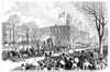 Peace Jubilee, 1871. /Nfloat With King Gambrinus And His Brewers At The Procession Of The Grand German Peace Jubilee Passing In Front Of Cty Hall, New York City, 10 April 1871. Contemporary American Wood Engraving. Poster Print by Granger Collection