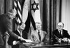 Camp David Summit, 1978. /Nfrom Left: President Anwat Sadat Of Egypt, United States President Jimmy Carter And Prime Minister Menachem Begin Of Israel At A Press Conference During The Camp David Summit In Maryland, September 1978. Poster Print by Gra