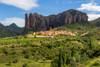 Village of Aguero beneath the conglomerate rock formations of the Mallos de Riglos, Huesca Province, Aragon, Spain. The Mallos de Riglos are approximately 300 meters high. The area is popular with climbers. Poster Print by Panoramic Images - Item # V