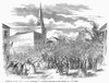 Civil War: Perryville. /Nunionists In Danville, Kentucky, Greet The Ninth Indiana Volunteers At Danville, Kentucky, After The Union Victory At The Battle Of Perryville, 8 October 1862. Wood Engraving From A Contemporary American Newspaper. Poster Pri