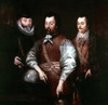 Hawkins, Drake & Cavendish. /Nenglish Admirals And Navigators. Left To Right: Sir John Hawkins (1532-1595), Sir Francis Drake (C1540-1596), And Thomas Cavendish (1560-1592). Oil On Canvas By An Unknown Artist, 17Th Century. Poster Print by Granger Co