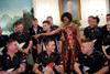 Michelle Obama Talks With Participants In The Wounded Warrior Soldier Ride Which Provides Adaptive Competitive Cycling Meets For Disabled Veterans. Michelle Wears A Floral Print Silk Dress From Barbara Tfank'S Fall 2009 Collection. - Item # VAREVCHIS