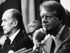 Jimmy Carter (1924- ). /N39Th President Of The United States. Carter Photographed During A Press Conference At The Economic Summit In London, England, 1977. French President Valery Giscard D'Estaing Is Seen In The Background. Poster Print by Granger
