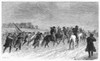 March To Trenton, 1776. /Ncontinental Soldiers Under Gen. George Washington Marching To Trenton, New Jersey, For A Suprise Attack On The Hessian Forces Stationed There, December 1776. Line Engraving, 19Th Century. Poster Print by Granger Collection -