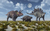 A Triceratops, Ankylosaurus and Stegosaurus dinosaur. Poster Print by Mark Stevenson/Stocktrek Images - Item # VARPSTMAS600200P