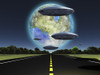 Terraformed moon seen from Earth. Flying saucers over the highway. Poster Print by Bruce Rolff/Stocktrek Images (17 x 11 - Item # VARPSTRFF200074S