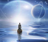 Man in boat floats to bright horizon and planets Poster Print by Bruce Rolff/Stocktrek Images - Item # VARPSTRFF201057S