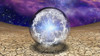 Splash of clouds and lightnings inside crystal ball symbolizes life capsule. Galaxy disk on a background. Poster Print b - Item # VARPSTRFF201091S