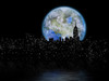 Terraformed moon over night city. New York's silhouettes Poster Print by Bruce Rolff/Stocktrek Images - Item # VARPSTRFF201108S