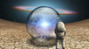 Surrealism. Astronaut stands in arid land before crystal ball with energy Poster Print by Bruce Rolff/Stocktrek Images ( - Item # VARPSTRFF201165S