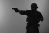 Silhouette of a U.S. Marine Corps Marsoc raider aiming pistol, gray background. Poster Print by Oleg Zabielin/Stocktrek - Item # VARPSTZAB102140M