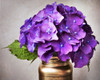 Purple Hydrangea Flowers And Leaf In A Copper Jar On A Gray Background Poster Print by Lorna Rande / Design Pics - Item # VARDPI12331439