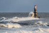 Waves Splashing Against Roker Lighthouse At The End Of A Pier; Sunderland, Tyne And Wear, England Poster Print by John Short / Design Pics - Item # VARDPI12327742
