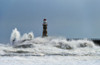 Roker Lighthouse and waves from the River Ware crashing onto the pier; Sunderland, Tyne and Wear, England Poster Print by John Short / Design Pics - Item # VARDPI12555408