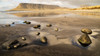 Rocks on the wet black sand beach along the coast of Iceland with cliffs reflected in the water, near Kirkjufell; Grundarfjorour, Iceland Poster Print by Free the Dust / Design Pics - Item # VARDPI12533665