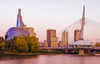 Winnipeg skyline from St. Boniface showing the Red River, Esplanade Riel Bridge and Canadian Museum for Human Rights; Winnipeg, Manitoba, Canada Poster Print by Dave Reede / Design Pics - Item # VARDPI12554126