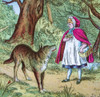 Coloured illustration in a child's storybook, Little Red Riding Hood, of the girl and big bad wolf, where the big bad wolf meets Little Red Riding Hood on the path Poster Print by John Short / Design Pics - Item # VARDPI12516110