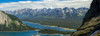 Panorama on top of mountain ridge looking down on colourful alpine lake and mountain range in the distance with blue sky and clouds; Kananaskis Country, Alberta, Canada Poster Print by Michael Interisano / Design Pics - Item # VARDPI12510795