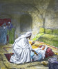 A Hand Coloured Magic Lantern Slide Circa 1900 Series Life Jesus Nazareththe Cure Jairus' Daughter Behold There Came AA Man Named Jairus He Was Ruler Synagogue; Falling Feet Jesus He Entreated Him Come His House He Had Only Daughter About Twelve Year