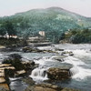 Magic Lantern slide circa 1900 hand coloured created 1887 A tour North Wales Llangollenthe River Barber's Hill This scene whilst displaying river more ad_vantage is a fair specimen beauty Llangollen's neighbourhood quiet rest gentle exercise few s