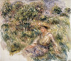 Femme en bleu en chapeau assise sur lherbe Poster Print by Pierre-Auguste Renoir - Item # VARPDX279630