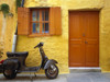 Greece, Rhodes. Vespa motorbike and colorful house exterior.  Poster Print by Jaynes Gallery - Item # VARPDDEU12BJY0006