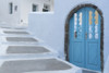 Greece, Santorini. Blue door livens up a quiet alley of white-washed homes in Pyrgos. Poster Print by Brenda Tharp - Item # VARPDDEU12BTH0016