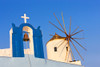 Church bell tower and windmill on the coast of Aegean Sea. Oia, Santorini Island, Greece. Poster Print by Keren Su - Item # VARPDDEU12KSU0127