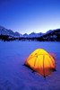 Yellow dome tent in winter, John Muir Wilderness, Sierra Nevada Mountains, California, USA. Poster Print by Russ Bishop - Item # VARPDDUS05RBS1204