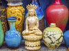 Old Chinese design blue and white ceramic Buddha pots, Panjuan Flea Market, Beijing, China.  Poster Print by William Perry - Item # VARPDDAS07WPE0413