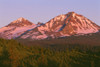 OR, Deschutes NF. Sunrise reddens Middle Sister and North Sister in the Three Sisters Wilderness. Poster Print by John Barger - Item # VARPDDUS38JBA0196
