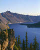 OR, Crater Lake NP. Sunrise on west rim of Crater Lake with Hillman Peak overlooking Wizard Island. Poster Print by John Barger - Item # VARPDDUS38JBA0266