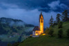 Italy, Dolomites, Val di Funes Chapel of St Barbara at sunset Credit as: Jim Nilsen / Jaynes Gallery Poster Print by Jaynes Gallery (24 x 18) # EU16BJY0450