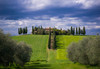 Italy, Tuscany, Val d'Orcia Farmhouse and storm clouds at sunset Credit as: Jim Nilsen / Jaynes Gallery Poster Print by Jaynes Gallery (24 x 18) # EU16BJY0471