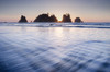 Sunset on Shi Shi Beach, sea stacks of Point of the Arches are in the distance Olympic National Park, Washington State Poster Print by Alan Majchrowicz (24 x 18) # US48AMA0104