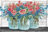 Red, White and Blue Jars with  White Flowers Poster Print by Cindy Jacobs # CIN2009