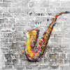 Graffiti of a saxophone on brick wall Poster Print by Atelier B Art Studio Atelier B Art Studio # BEGMUS17