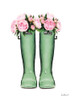 Green Rain Boots with Peony Poster Print by Amanda Greenwood # AGD115486