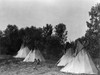 An Assiniboin camp containing four tepees with Indians seated on ground Poster Print by Edward Curtis # 55732