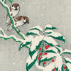 Sparrows on snowy berry bush Poster Print by Ohara Koson # 55142