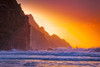 Bright orange sunset behind the rugged mountains along the Na Pali Coast, Kalalau Beach, Na Pali Coast State Park; Kauai, Hawaii, United States of America Poster Print by Sunny Awazuhara- Reed (19 x 12) # 33294051