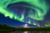 Bright green aurora swirling over Harding Lake, Interior Alaska in autumn; Fairbanks, Alaska, United States of America Poster Print by Sunny Awazuhara- Reed (19 x 12) # 33293859