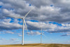 Wind turbines on a vast field of farmland under a cloudy sky; Saskatchewan, Canada Poster Print by Robert Postma (18 x 12) # 12577673