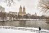 Snowfall by the lake in Central Park; New York City, New York, United States of America Poster Print by F M Kearney (18 x 12) # 12576967