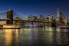 Manhattan skyline and Brooklyn Bridge at twilight, Brooklyn Bridge Park; Brooklyn, New York, United States of America Poster Print by F M Kearney (18 x 12) # 12576966