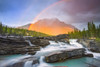 Double rainbow shining over a rugged waterfall and the Rocky Mountains, Jasper National Park; Alberta, Canada Poster Print by Carson Ganci (19 x 12) # 12579002