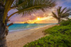 Lanakai Beach at sunrise, with the surf washing up on the golden sand and a view of the Mokulua Islands in the distance; Oahu, Hawaii, United States of America Poster Print by 770 Productions (19 x 12) # 13370357