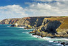 Rocky cliffs along the shoreline with clouds and blue sky; Cornwall County, England Poster Print by Michael Interisano (19 x 12) # 13433782