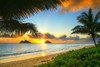 Bright sunrise over Mokulua Islands, viewed from Lanakai Beach on the coast of Oahu; Oahu, Hawaii, United States of America Poster Print by 770 Productions (19 x 12) # 13612835